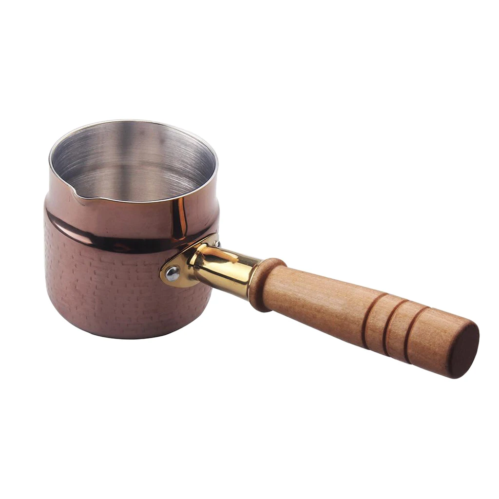 

Heavy Duty Stainless Steel Melting Coffee Pot Wood Handle Warmer Cookware