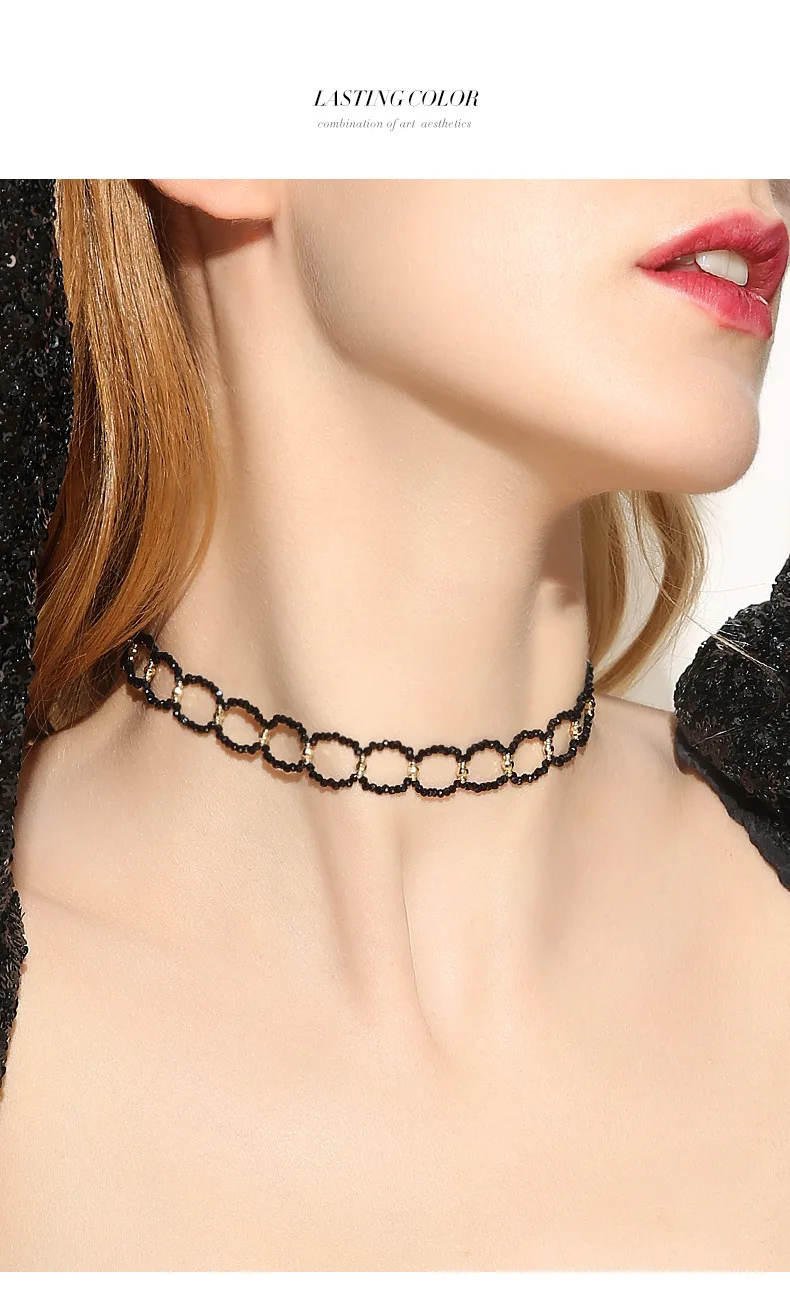 

Fashion Circle Simple Crystal Stitching Necklace Female Tide Short Choker Retro Black Trend Jewelry Clavicle Necklace