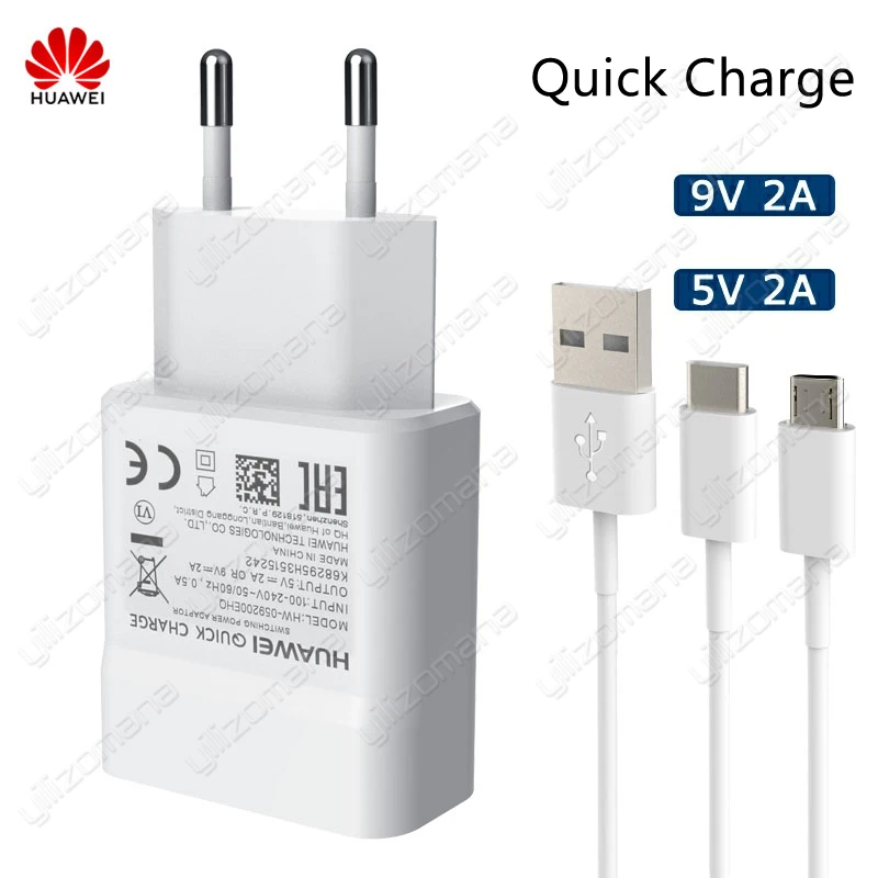 Оригинальное зарядное устройство huawei, 5 В/2 А, 9 В/2 А, USB, быстрая зарядка для huawei P8 P9 Plus Lite Honor 8 9 Mate10 Nova 2 2i 3 3i, оригинальная зарядка
