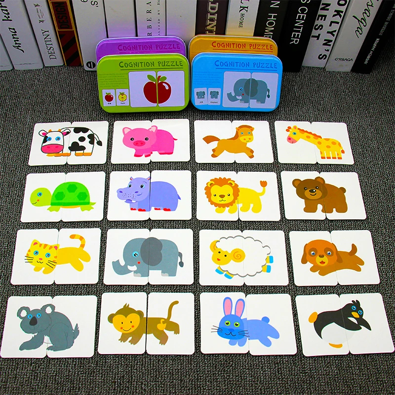 

Montessori Toys Cartoon Animal Friut Shapes Puzzle Card Cognition Preschool Learning Educational Game Baby Toddler Toysl