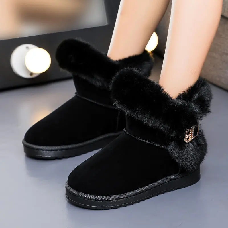 

3-12 детская обувь для девочек, ботинки, детские зимние модные ботинки, теплые плюшевые зимние ботинки, замшевые пушистые ботинки без шнуровк...