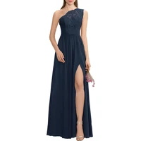 2019 2020 a line one shoulder floor length chiffon lace bridesmaid dress with split long front prom formal dresses