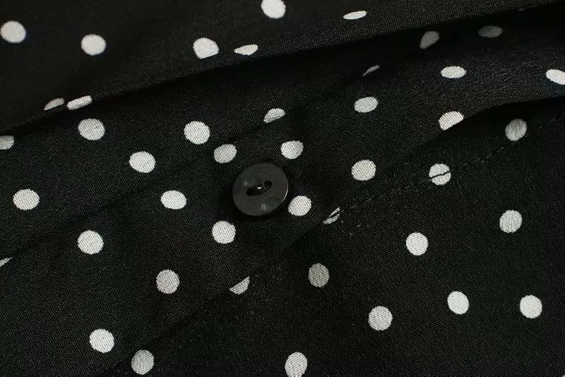 Черное длинное платье в горошек осень 2019 женское свободное с длинным рукавом