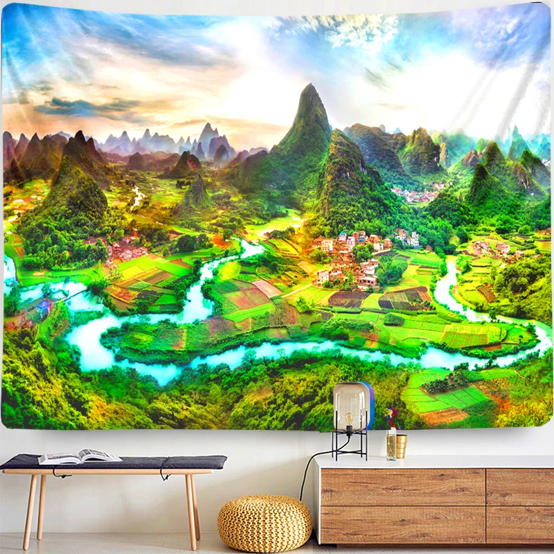 Пейзаж гобелен красивый альпинистский пейзаж пасторальный природный для