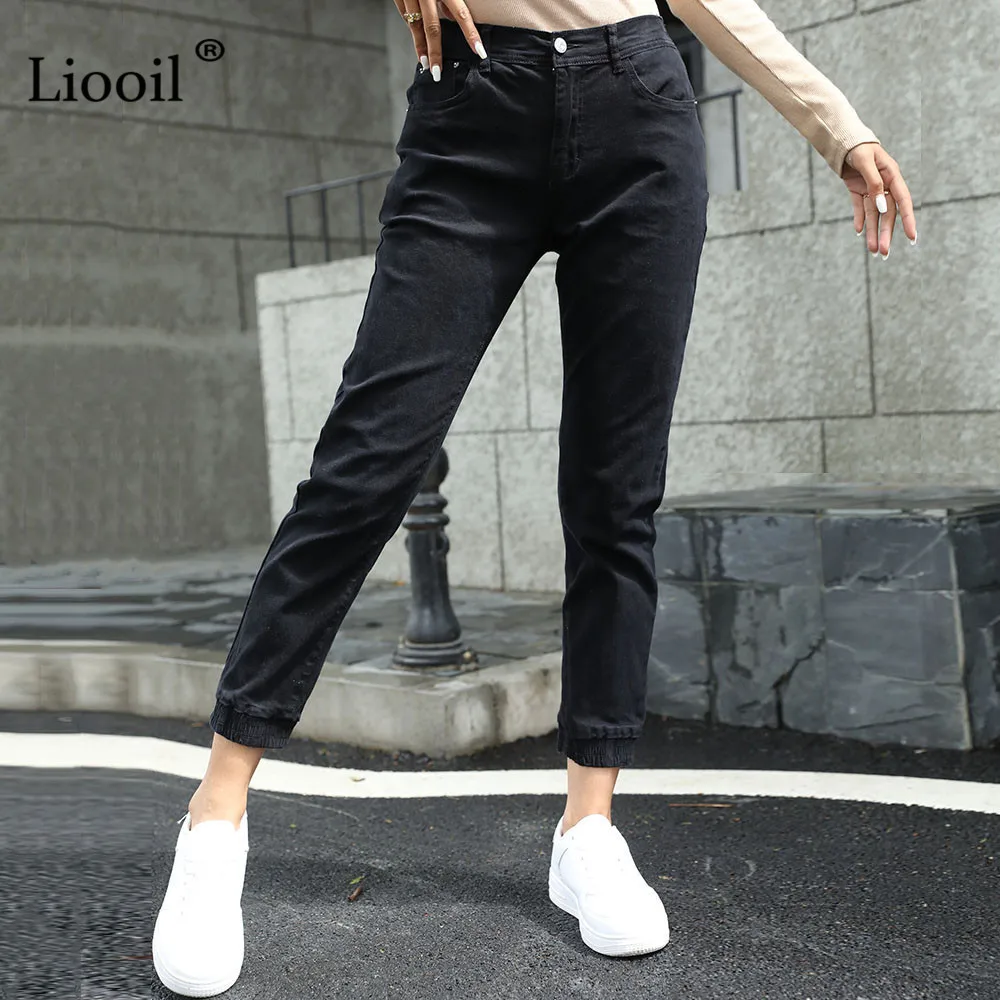 

90s Boyfriend Cotton Stretch Jeans Streetwear Black Skinny Jean Pants Women 2022 Spring With Pockets Elastic Waist Denim Trouser