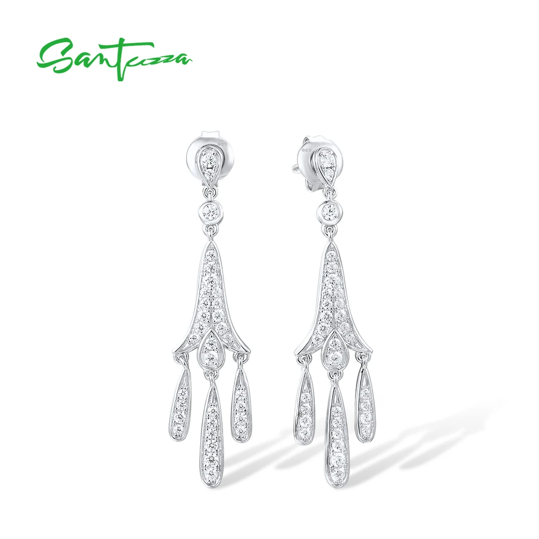 

SANTUZZA Pure 925 Sterling Silver Earrings For Women Sparkling White CZ Chandelier Drop Eariings Delicate Trendy Fine Jewelry