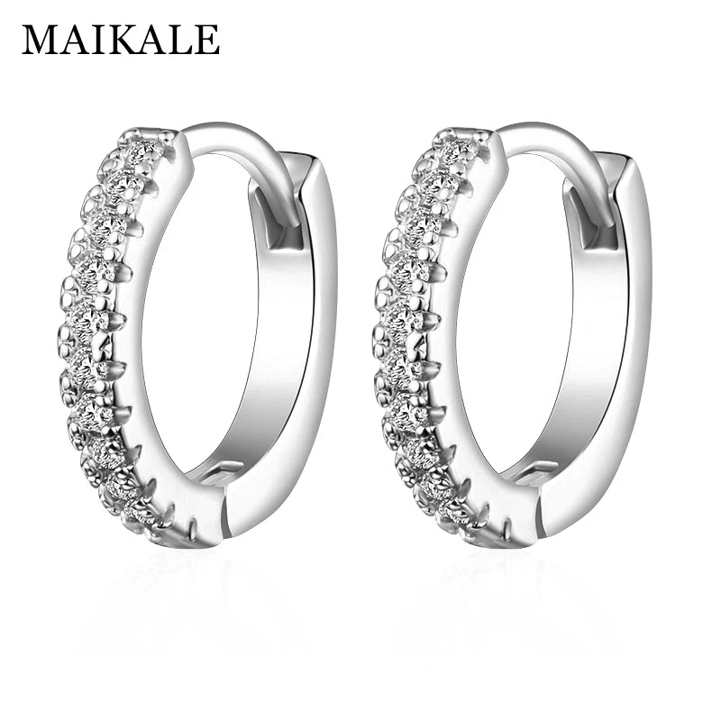 Silver MAIKALE, трендовые круглые серьги с покрытием из кубического циркония, позолоченные маленькие серьги-гвоздики для женщин, ювелирные изделия, классические подарки - Окраска металла: Silver