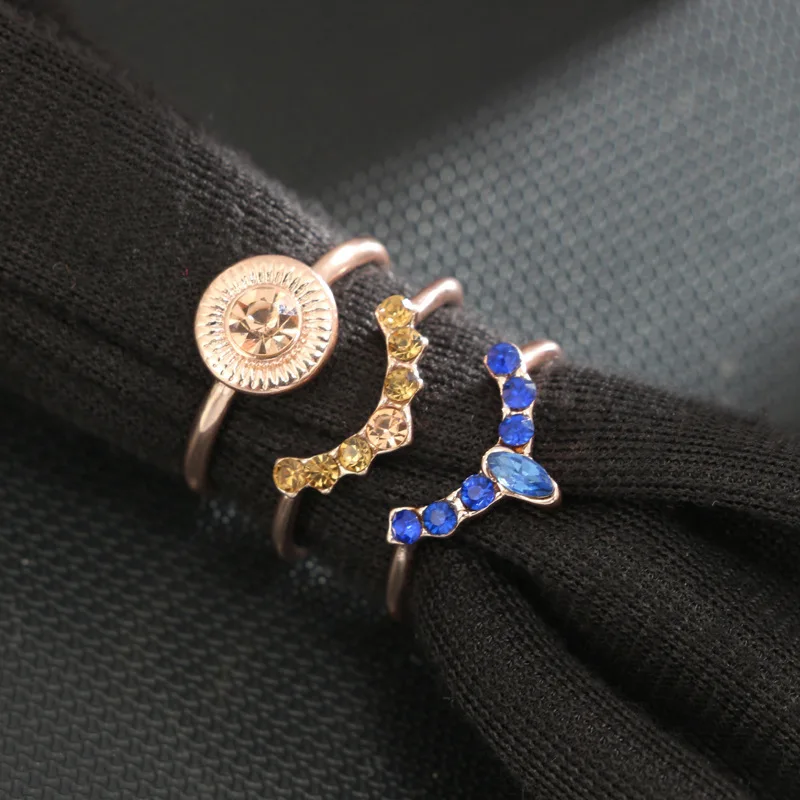 Новинка 3 шт./компл. женское богемное Ретро Открытое кольцо с буквами Love Blue Gem Crystal