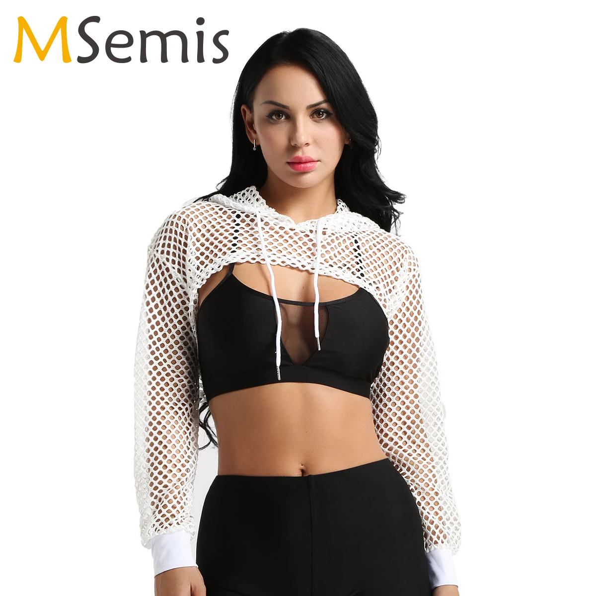 

Sexy Mesh Fishnet Top Women's Tshirt See Through Smock Hollow Out Long Sleeve T-shirts Cropped Top Tee Shirt Streetwear 2021