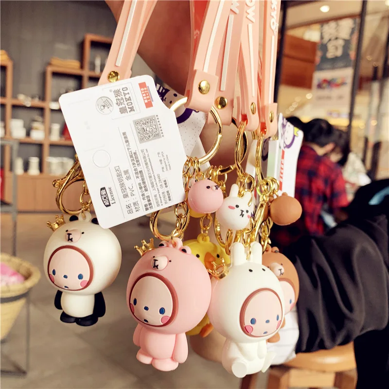 Корона брелок с обезьянкой Корейский мультфильм пара кукла кольцо для ключей