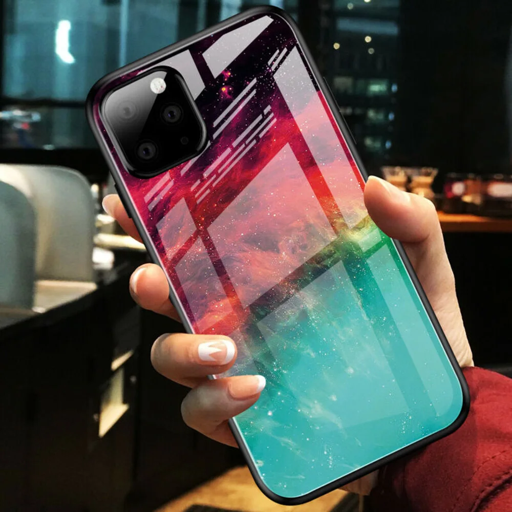 Роскошный градиентный чехол из закаленного стекла для iPhone 11 Pro Max Красочный
