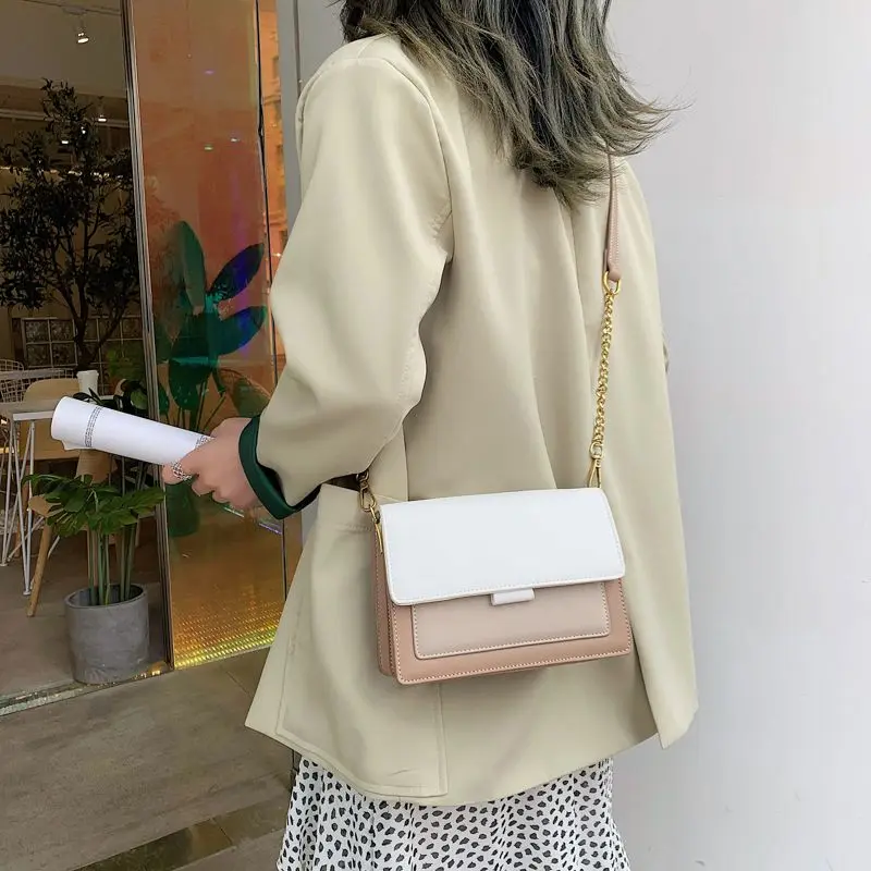 

Contrast color Leather Crossbody Bags For Women 2021 Travel Handbag Fashion Simple Shoulder Simple Bag Ladies Cross Body Bag