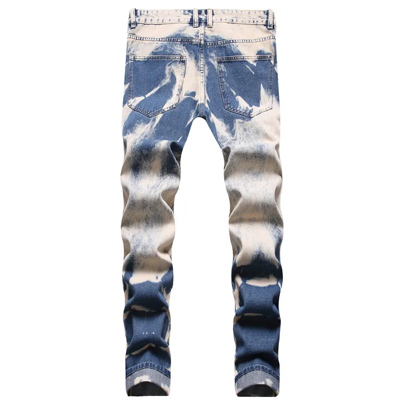 Biker Jeans Men Dark Blue Stretch Slim Fit Ripped Distressed Streetwear Denim Pants Casual Retro Man Trousers Hiphop Jean Homme | Мужская