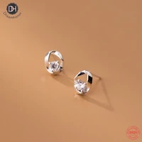 dreamhonor geometric 925 sterling silver oval round single zircon stud earrings for women wedding jewelry smt039