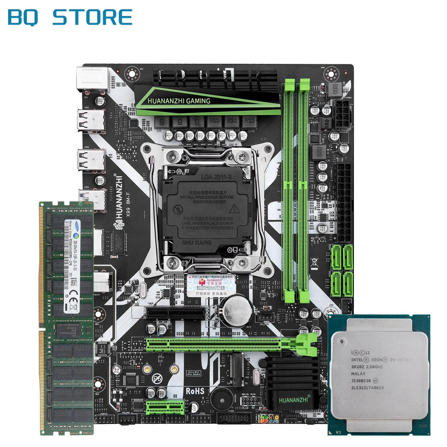 

HUANANZHI X99 8M F X99 Motherboard with Intel XEON E5 2678 V3 with 1*32G DDR4 RECC memory combo kit set NVME USB3.0 Server