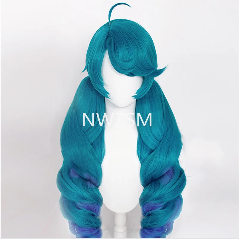 

Game League of Legends new hero Gwen Cosplay wig party decoration extra-long blue big wavy hair