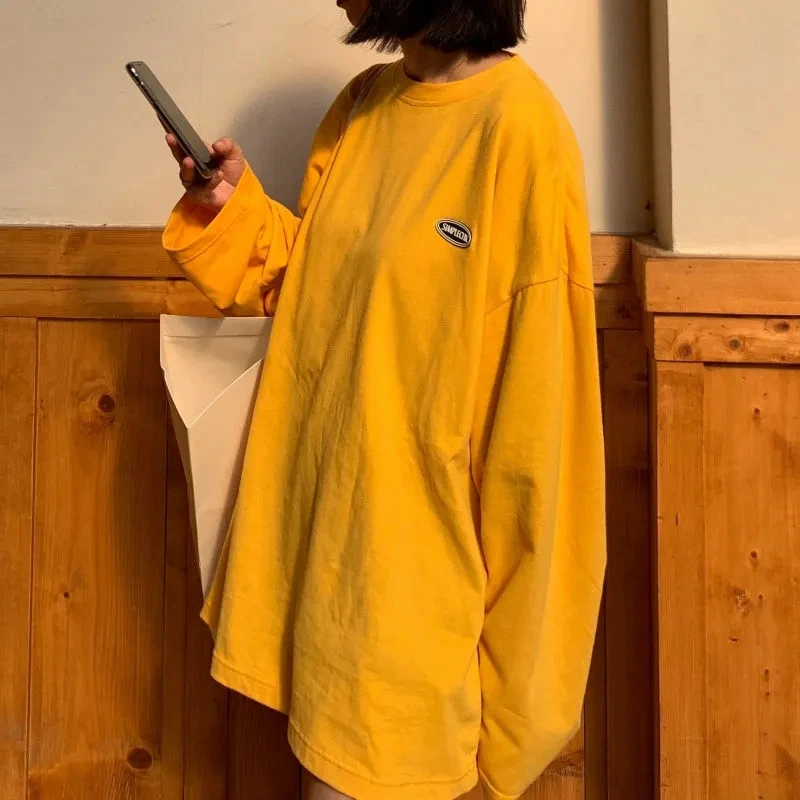 Yedinas 2020 Осенняя футболка с длинным рукавом Женская Базовая оверсайз Повседневная