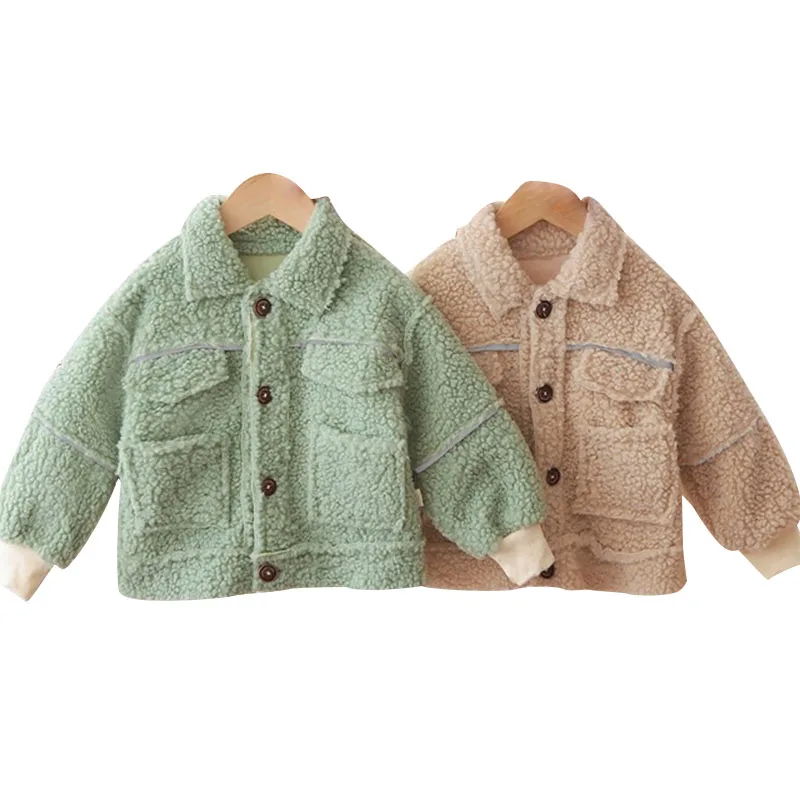 

Куртка с отложным воротником для мальчиков и девочек, осенне-зимняя теплая верхняя одежда из бархата, детская повседневная однотонная одеж...
