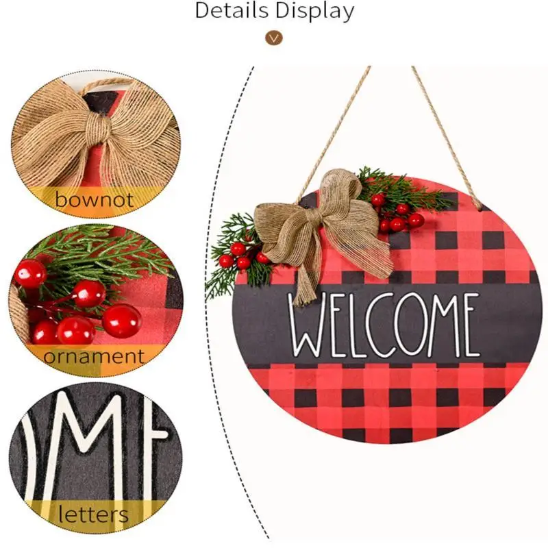 

Round Wooden Welcome Sign Front Porch Decor Door Hanging Gift for Christmas Holiday Decor