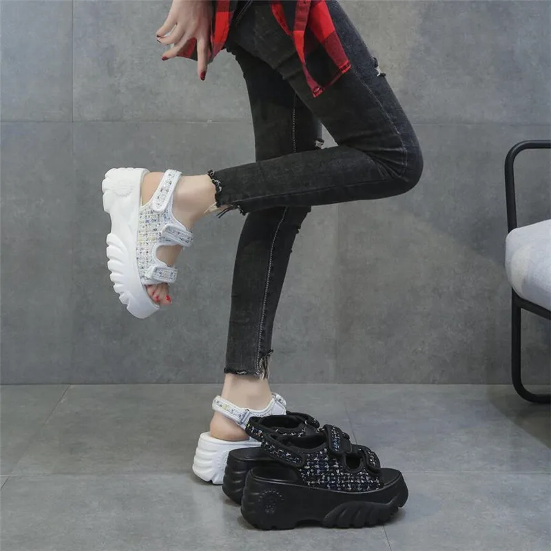 

Platform Fashion Shoes New Fashion Buckle Diamond Decoration Basic Sandals 5.5cm Heel Dropshipping Women Summer Wedges Sandals