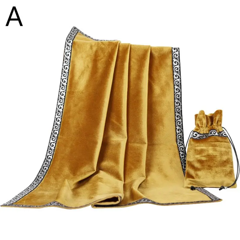 

Gold Tarot Tablecloth with Cards Bag Wicca Divination Velvet Altar Tarot Cloth