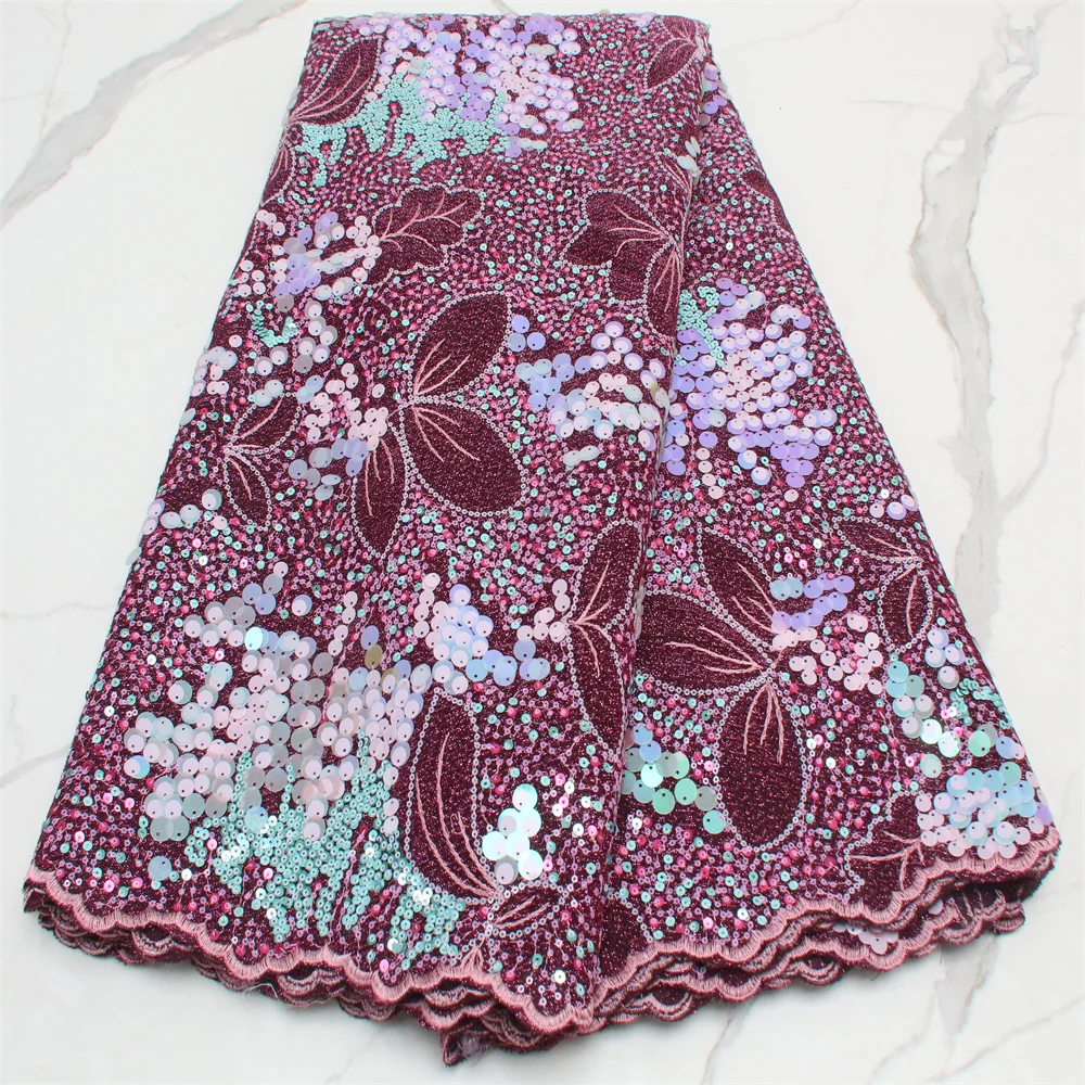 Блестки бархатная кружевная ткань изумрудно-фиолетовый нигерийский последний