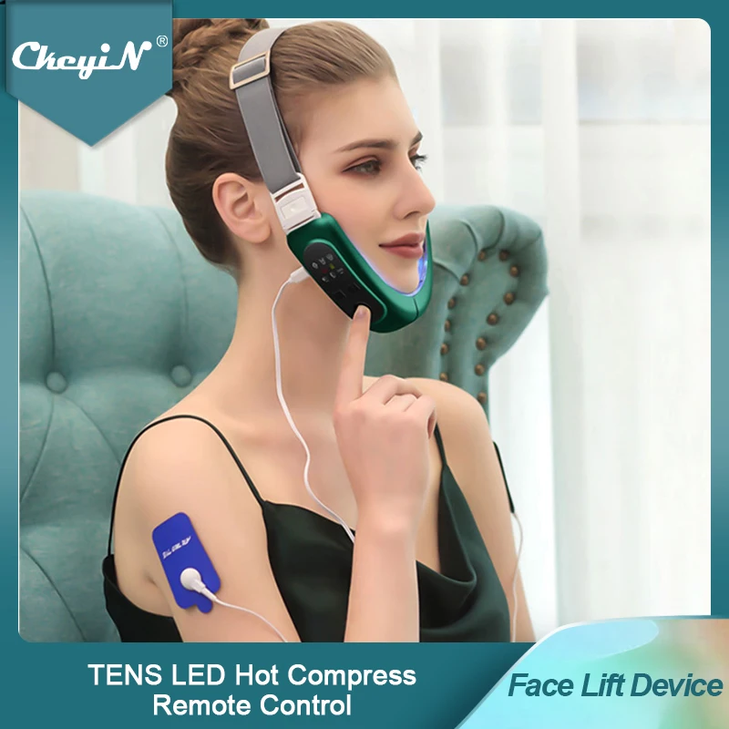 

CkeyiN Face Massager Micro-Current TENS Remote Control Hot Compress Face-Lifting V-Face Shaping Massage Reduce Double Chin 48