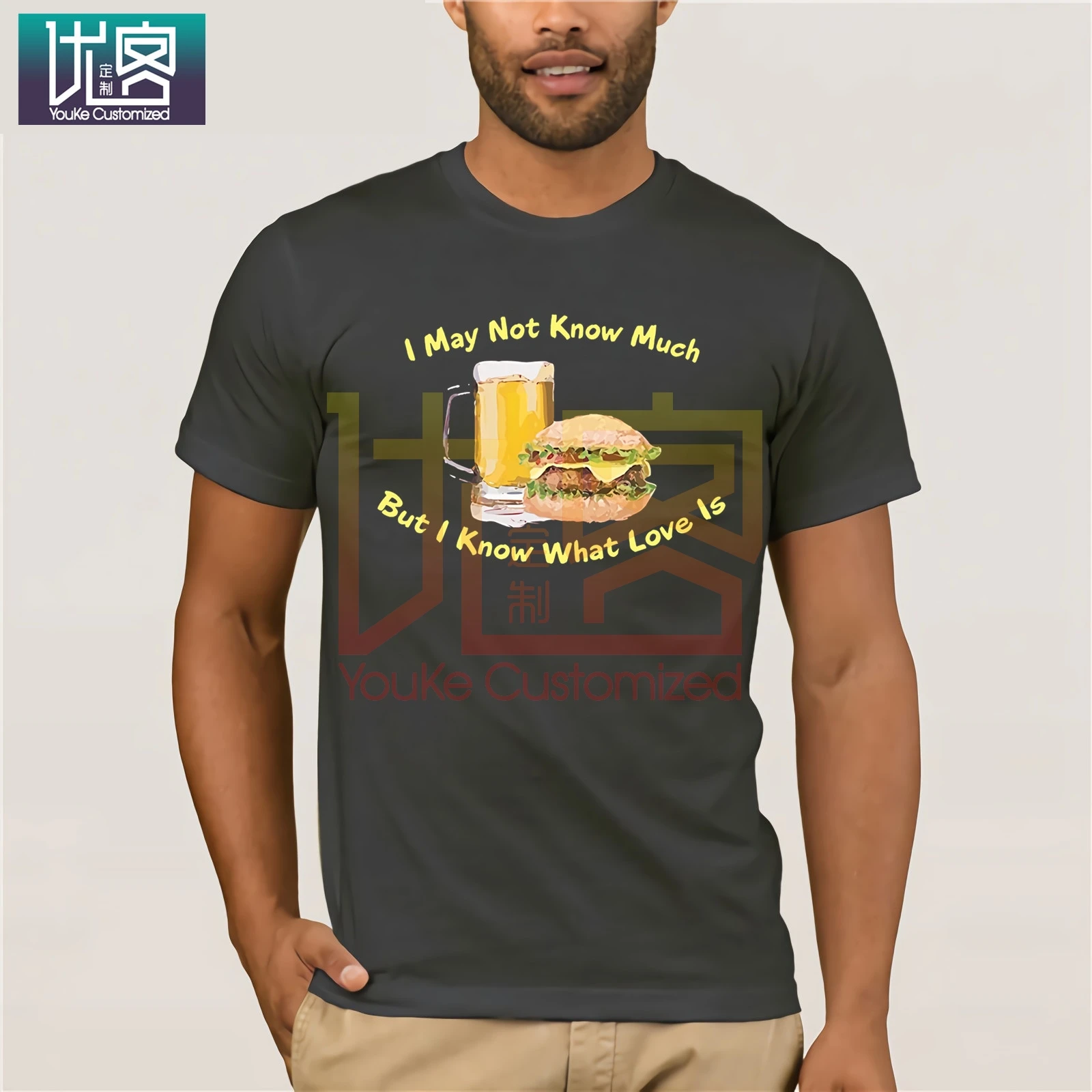 GILDAN men shirt Beer and Burgers T-shirt - BEER BOTTLE AND HAMBURGER Men's Short Sleeve T-Shirt Streetwear tees | Футболки и поло