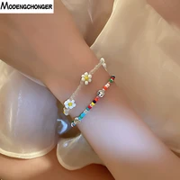 2021 new korea colorful cute smiley transparent flowers beaded bracelets chains for women girls party vacation jewelry