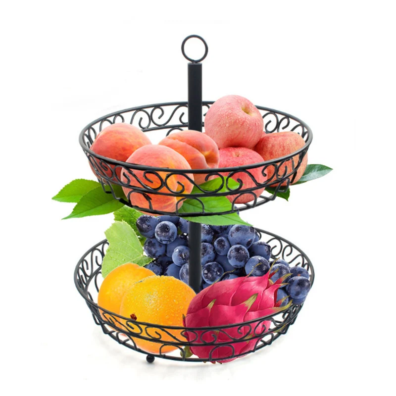 Двухслойная железная Фруктовая тарелка столешница корзина для фруктов черная