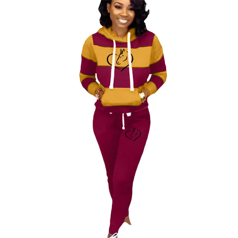 

Casual Two Piece Outfits Pullovers Hoodies and Elastic Waist Jogger Pants Spring Autumn Tracksuit Woman Suit Female Sets 2021