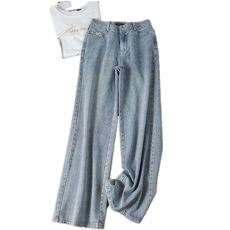 

2021 NEW Spring Boyfriend jeans for women autumn Japanese style fashion Straight pants casual blue washed Denim Jeans Femme K242