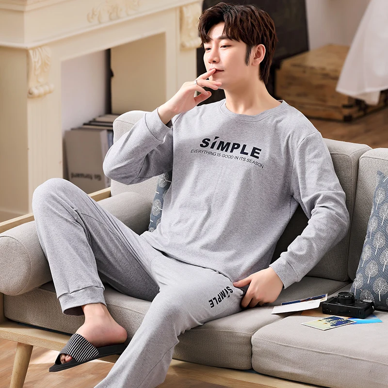 

New Winter Men Pajamas Homewear Long Sleeve Male Pajama Set Men Casual Cotton Pajamas For Men Sleepwear Loose 4XL Plus Size Suit