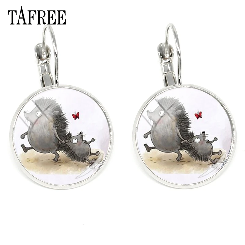 TAFREE Hedgehog в тумане, клипсы, серьги,, новинка, стеклянный кабошон, Купольные серьги ручной работы, для женщин и девушек, подарки, ювелирные изделия HF04
