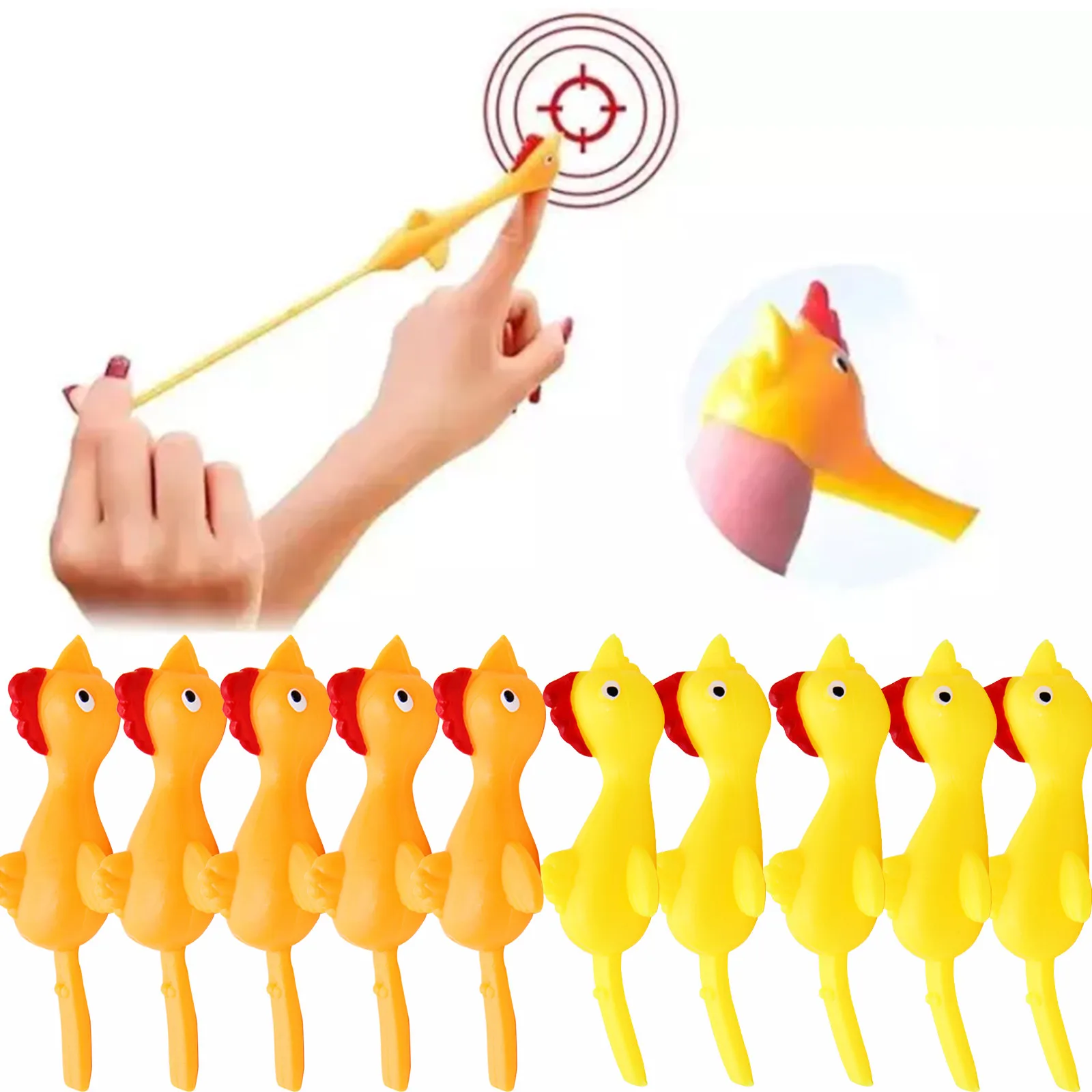 

10pc Novelty Catapulted Ejection Chicken Toy Light Rubber Finger Prank Flying Toy slingshot chicken finger toys Turkey Sticky