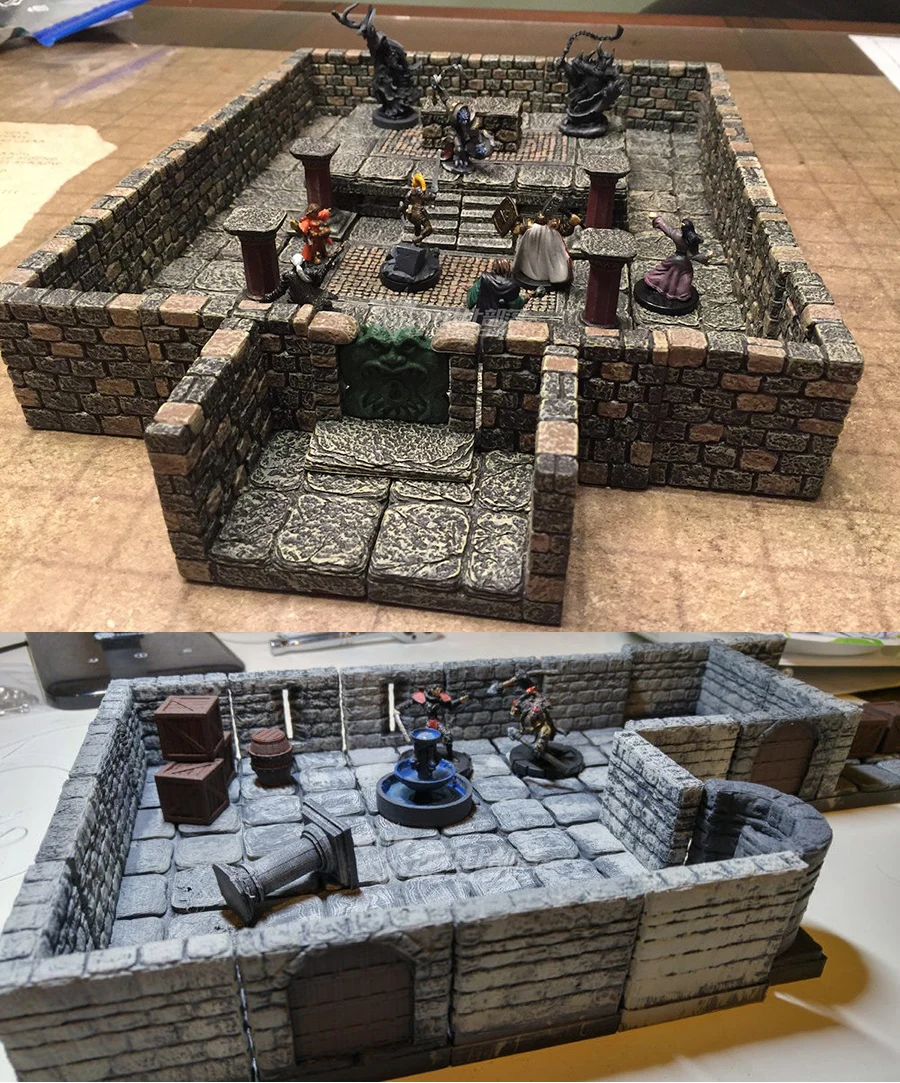 3D печать TRPG замок подземелья стартер расширения местности Стены Двери углов