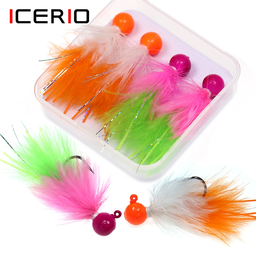 

ICERIO 4pcs/Box Round Lead Head Jig Hooks Streamer Fly Tying Crappie Jigging Lure Hook Ice Fishing