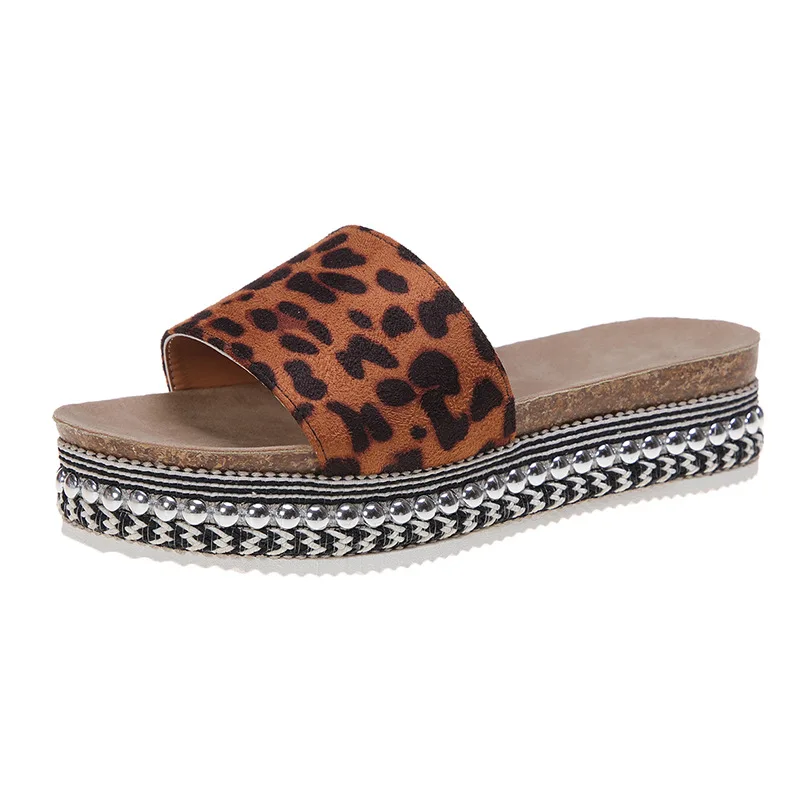 

Fashion summer new style leopard print platform platform sole handmade custom all-match comfortable flat shoes
