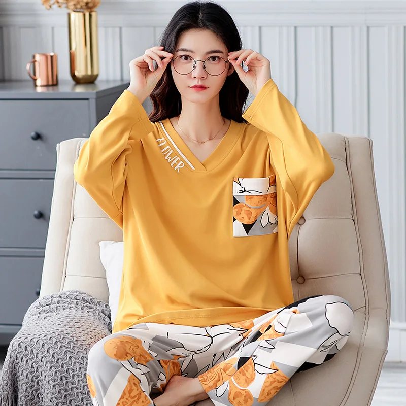 

Women Nightgown Cotton Pajama Set Plus Size Fall Sleepwear Round Neck Pullover Pajamas Intensification Pyjamas Loose Version