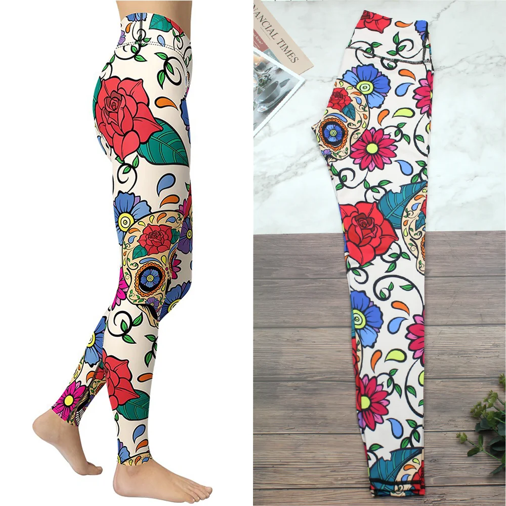 

GOSSINA Women Sportswear High Waist Girl's Pants Sugar Skull Activewear Dia De Muertos Leggings Workout Tights Leggings 2021