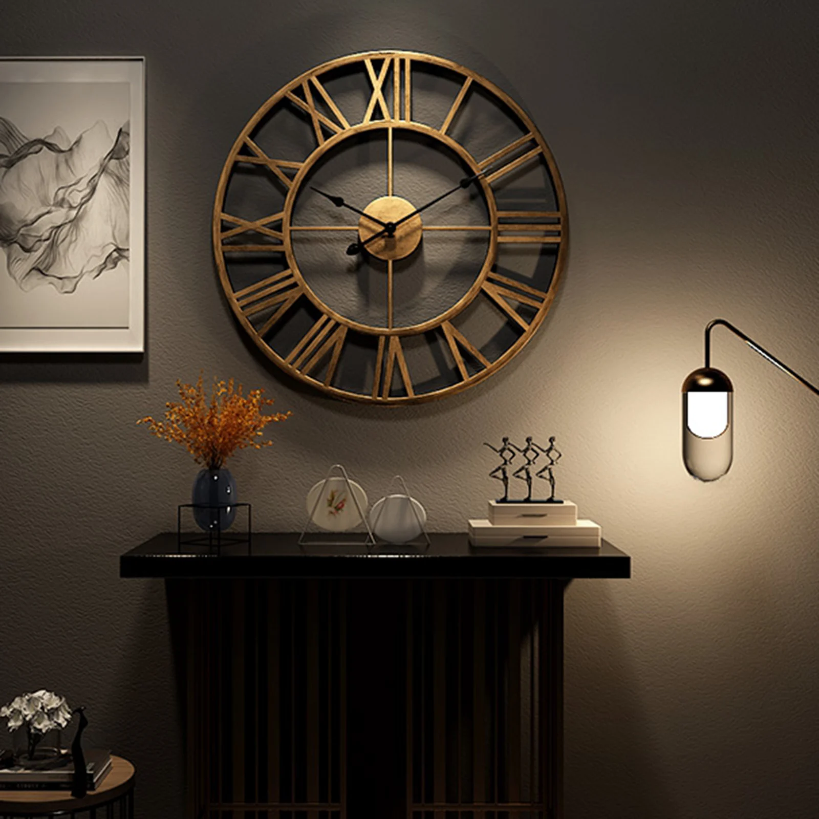 

60x60cm Roman Numerals Large 3D Luxury Vintage Wall Clock for Kitchen Home Bedroom Decor