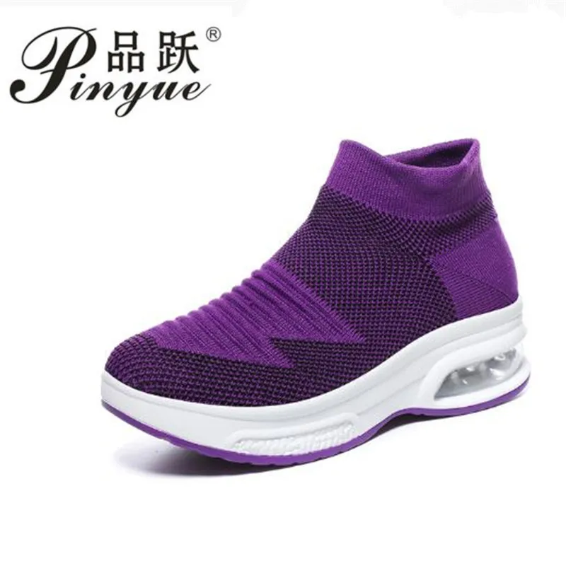 

Женские ботильоны на плоской подошве, с высоким берцем, Вулканизированная обувь, слипоны, повседневная обувь на танкетке с воздушной подушк...