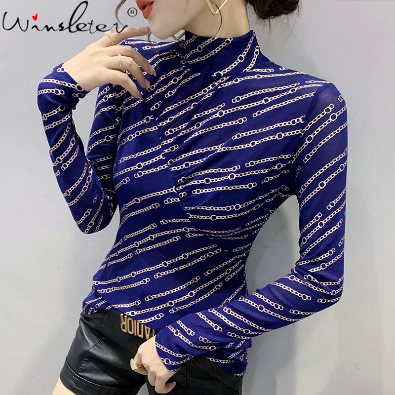 

Женская осенне-зимняя футболка MadBlack в Корейском стиле, шикарная Сексуальная водолазка с принтом, золотые топы, футболки, T1N307A