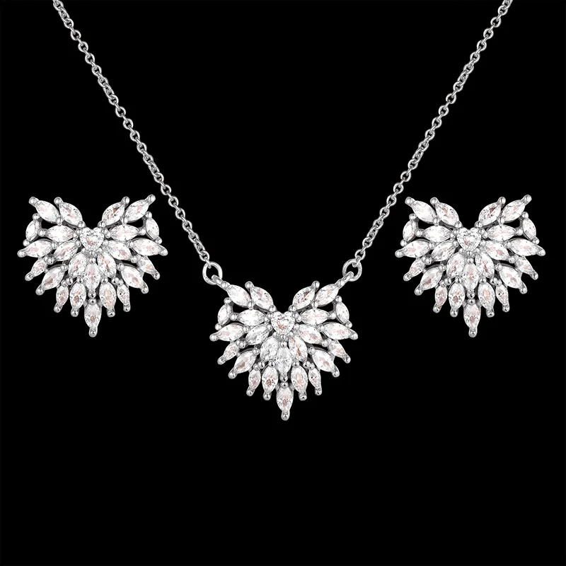 Elegant peach heart necklace and Earrings Jewelry suit horseeye zircon inlaid with female Valentine's Day gifts popular jewelry |