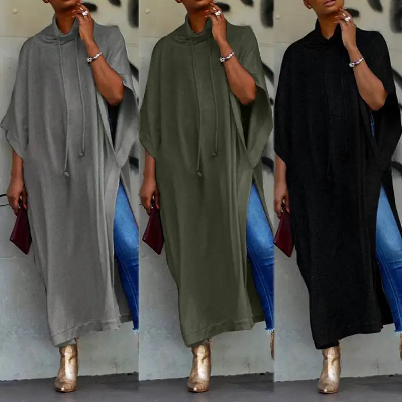 Женская блузка ZANZEA, модная, 3/4 рукав, с разрезом, длинная рубашка, Vestido, повседневная, свободная, пончо, топы, туника, Femme Robe, одноцветная, Blusas