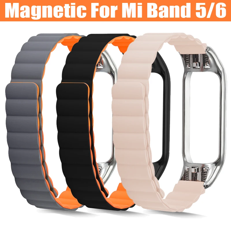 

Сменный Браслет Для Xiaomi MiBand 6, силиконовый ремешок для Mi Band 5, корпус из цинкового сплава, рамка, магнитный браслет, Аксессуары для браслета