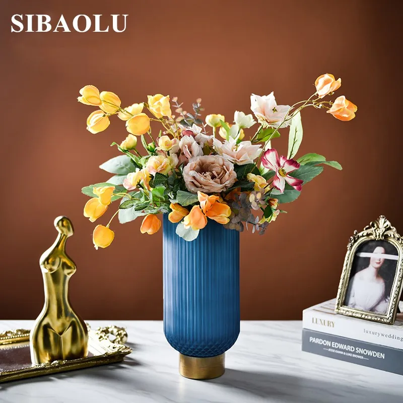 Скандинавские простые синие матовые ваза для украшения стола спальни свадьбы