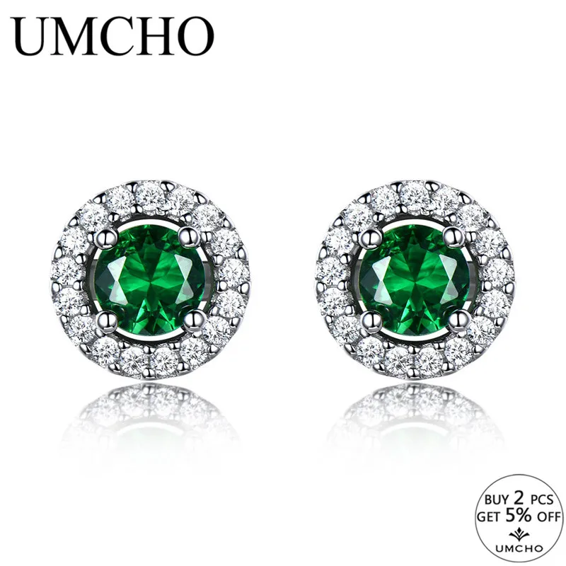 UMCHO, настоящее 925 пробы, серебряные ювелирные изделия, нано изумруд, круглые серьги-гвоздики, винтажные, юбилейные, для женщин, подарки на день рождения