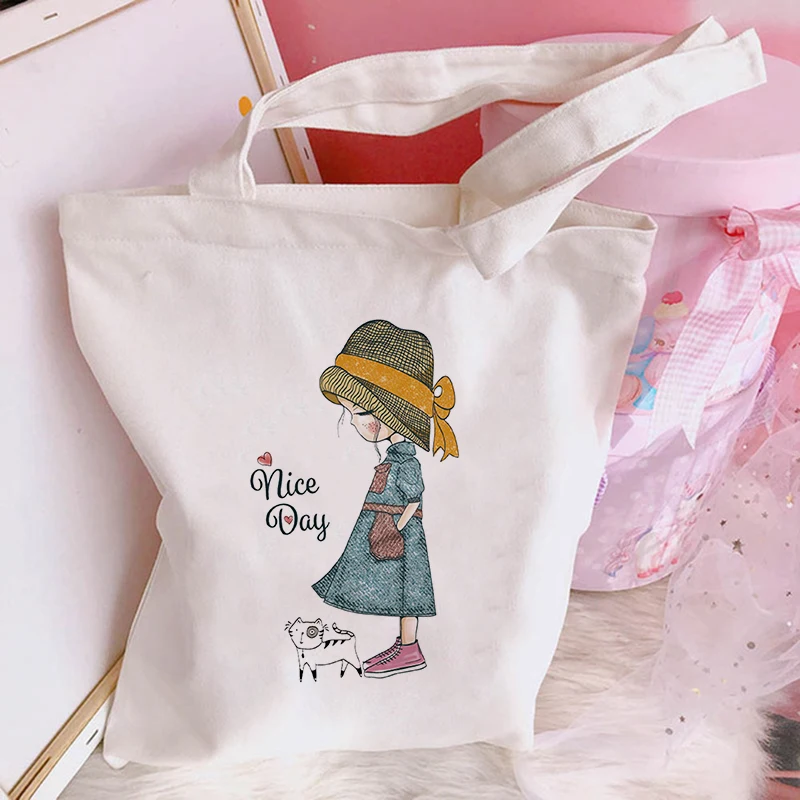 

Women Summer New Fashion Cotton Canvas Shopper Bag Girl Harajuku 90s Y2K Classic Vintage Shoulder Handbag Female Bolsa Compra