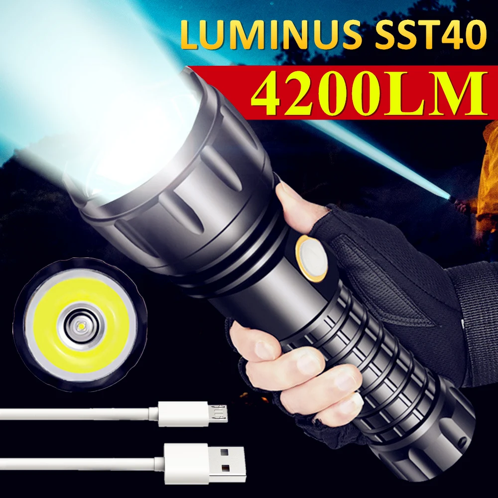 LUMINUS SST40/T20 Outdoor Hunting LED Powerful Flashlight USB Charging 3200LM Travel Searchlight 26650 Camping Tactical Torch | Лампы и